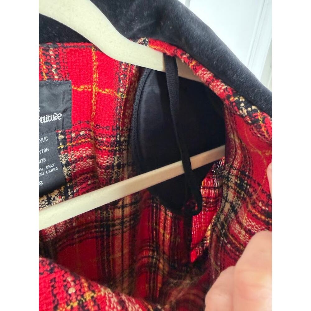 Positive Attitude Red Tartan Plaid Cropped Blazer Velvet Collar Clueless Size 8 - Picture 5 of 11